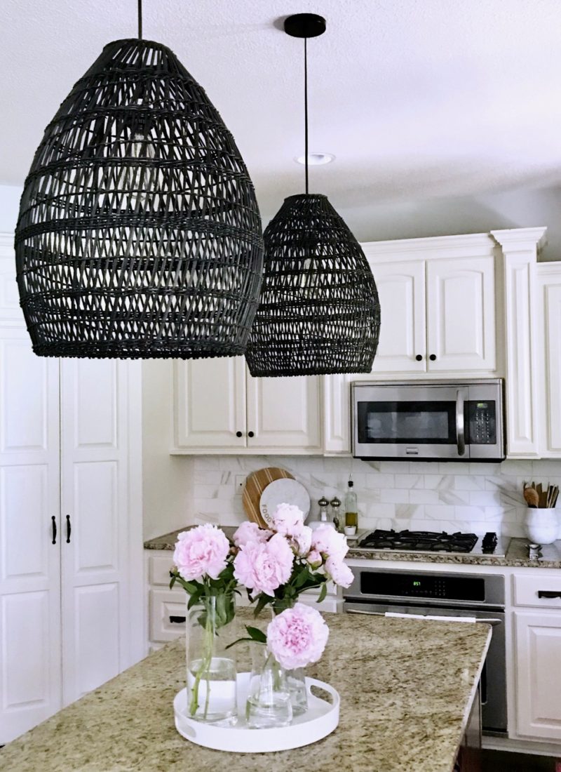 Black Woven Pendant Lights in the Kitchen