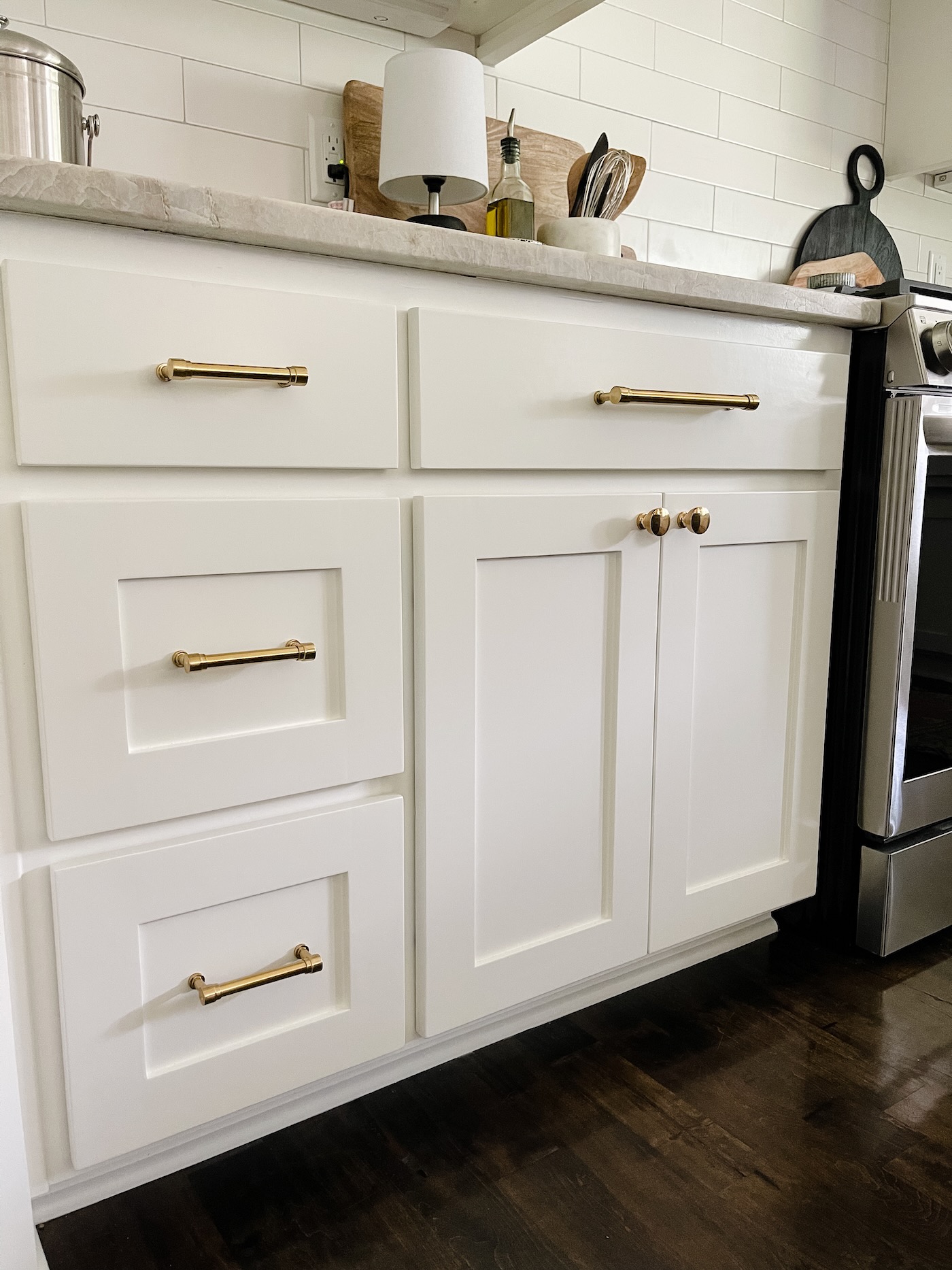 How To Pair Brass Hardware With Warm White Cabinets Life Love Larson