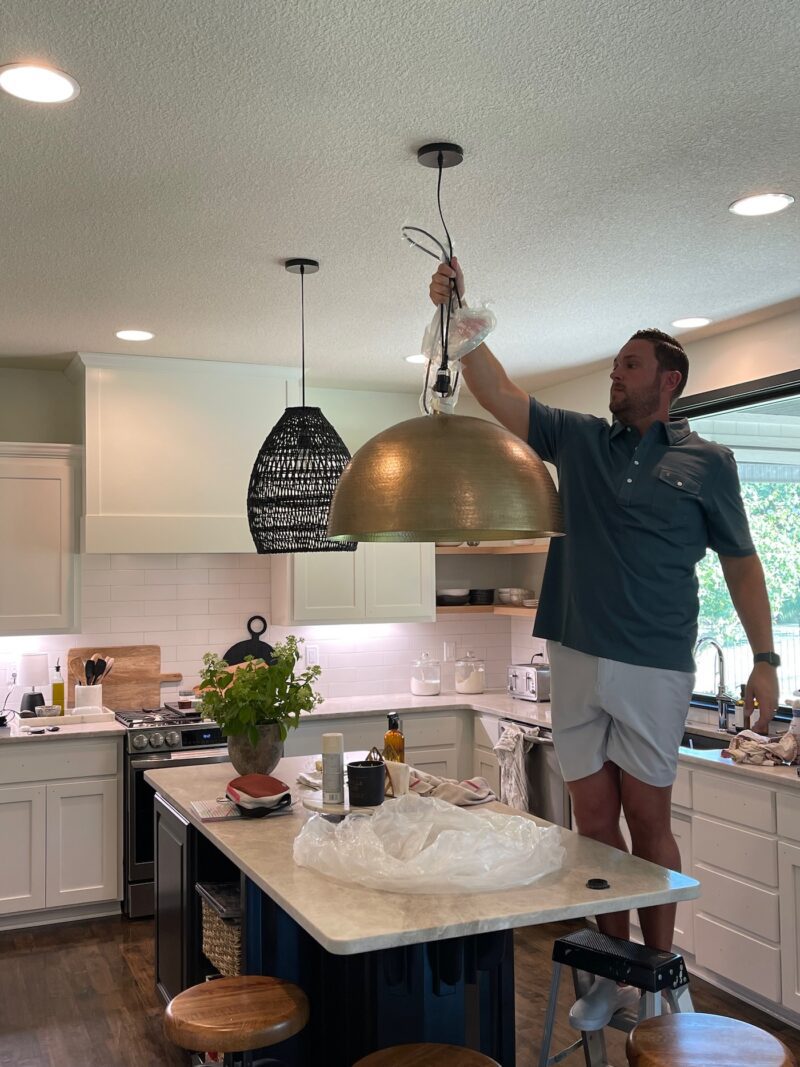 How to Use Oversized Brass Pendant Lights Over the Kitchen Island ...