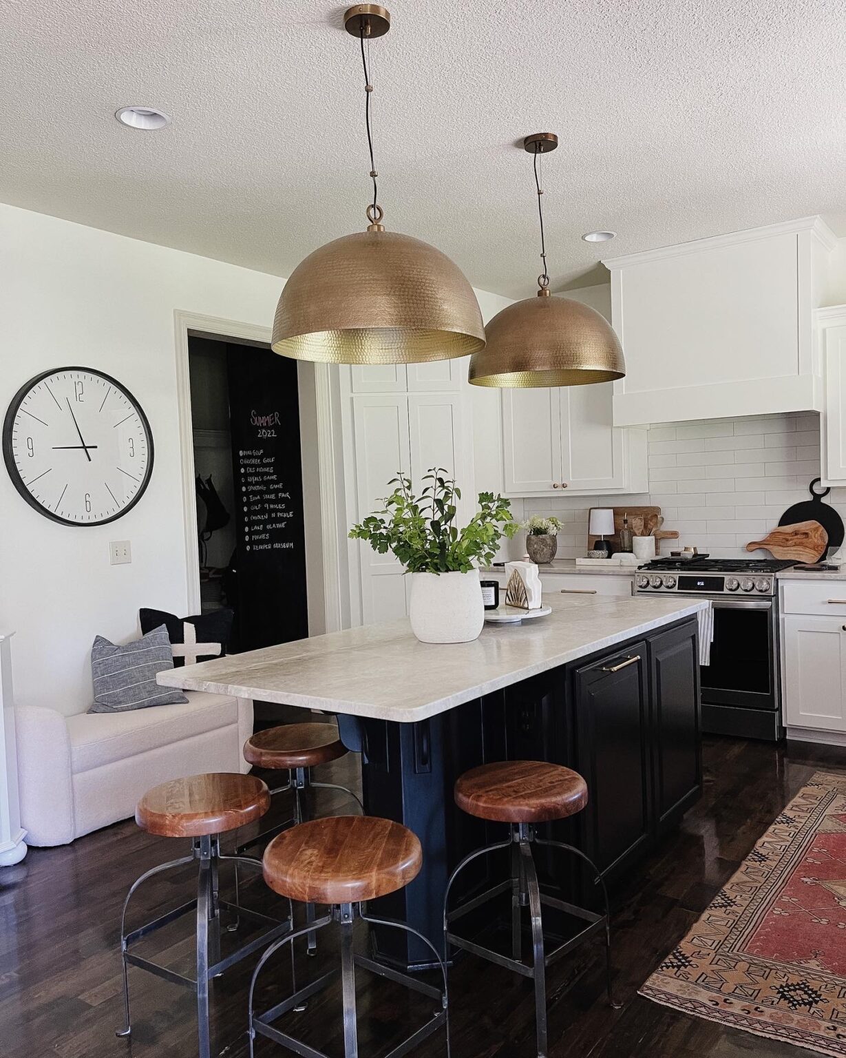 How to Use Oversized Brass Pendant Lights Over the Kitchen Island ...