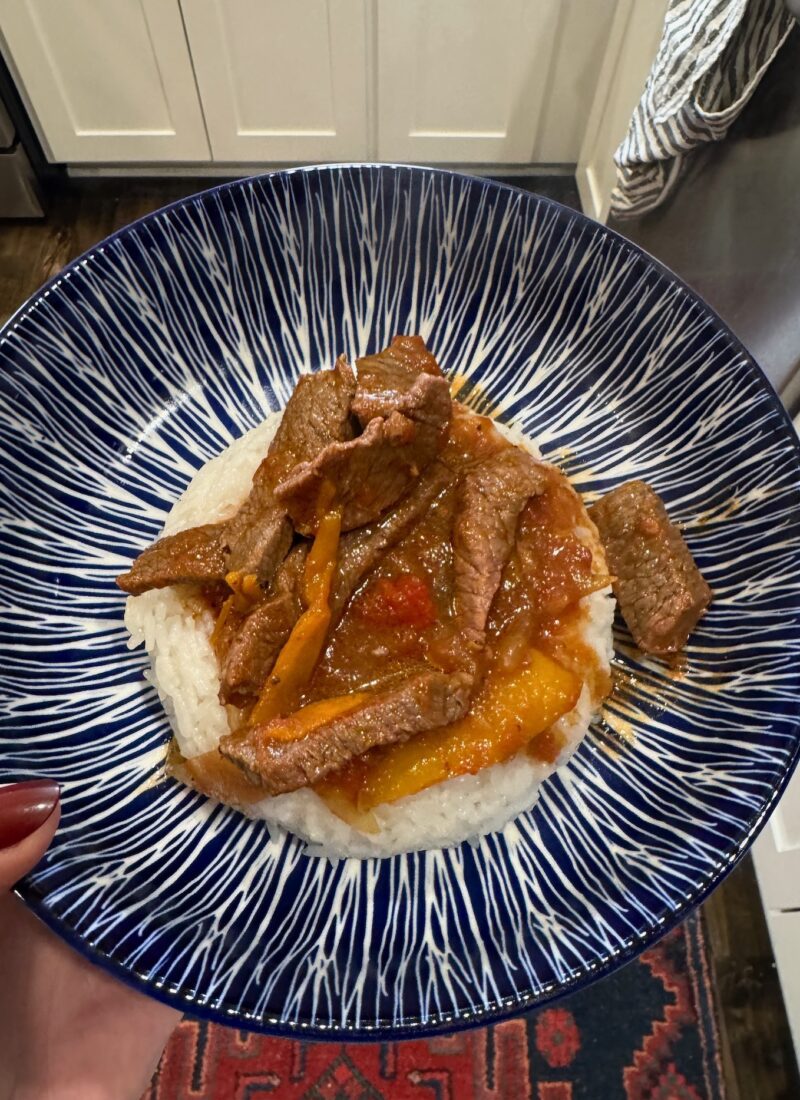 How to Make Pepper Steak Served Over Rice