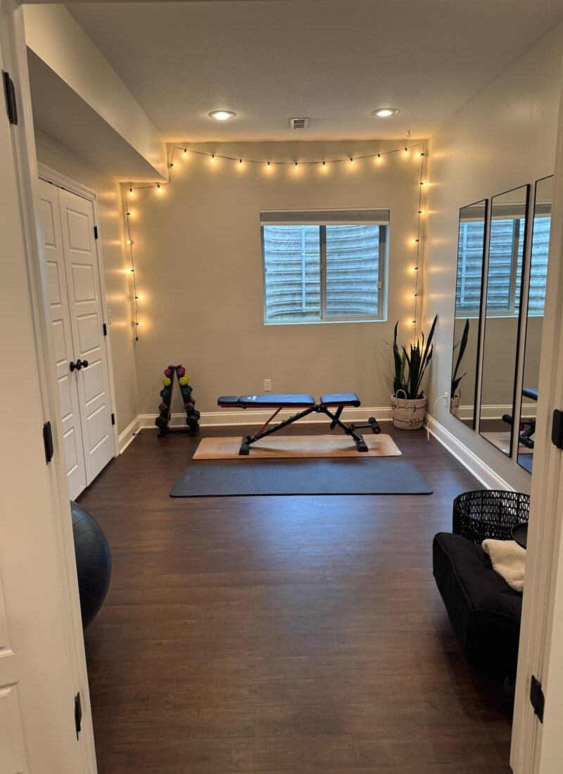 The Look of LVP Flooring in Our Basement Home Gym